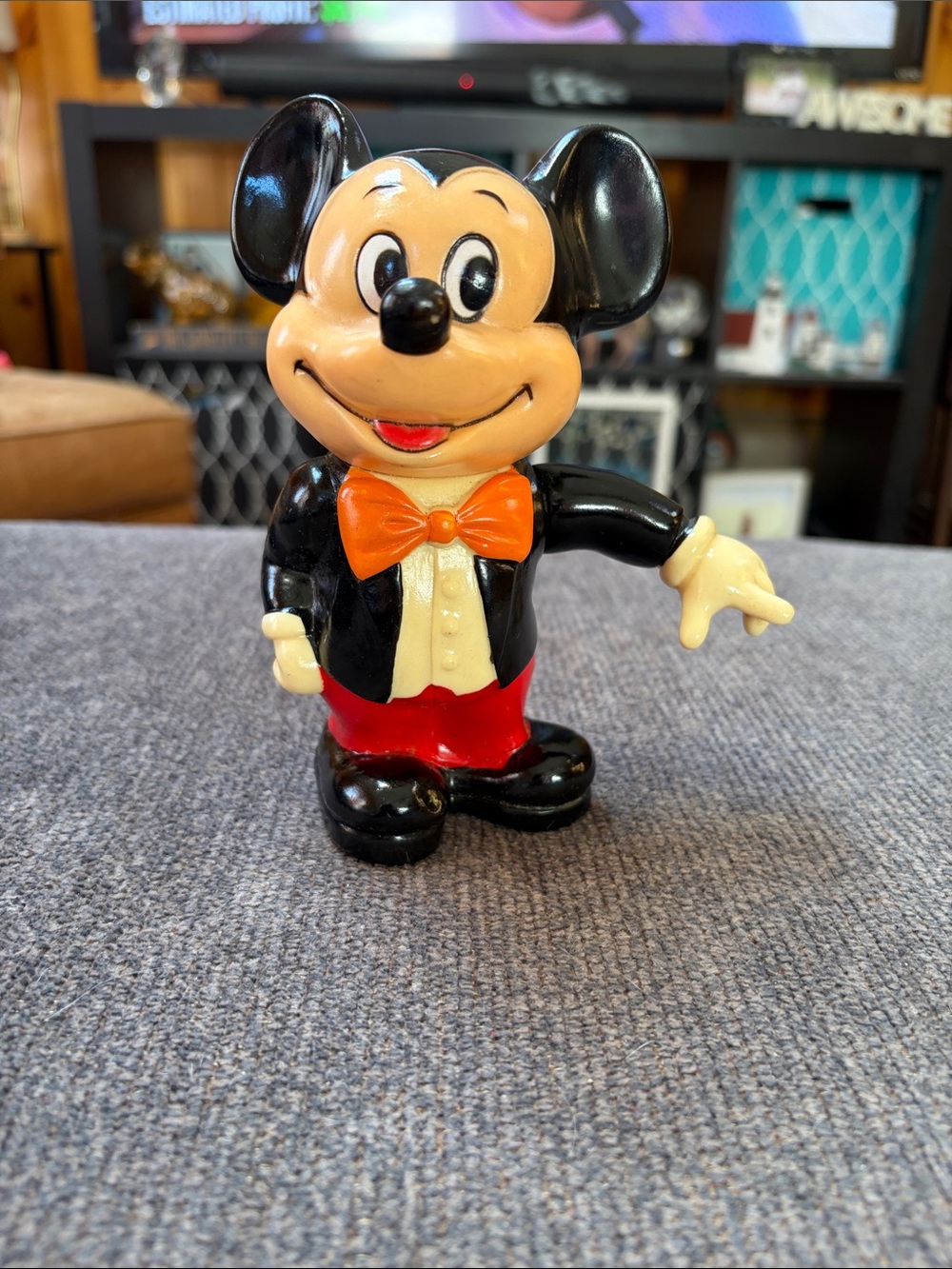 Disney Black and Red Mickey Mouse Figurine  with moveable arm Coin Bank